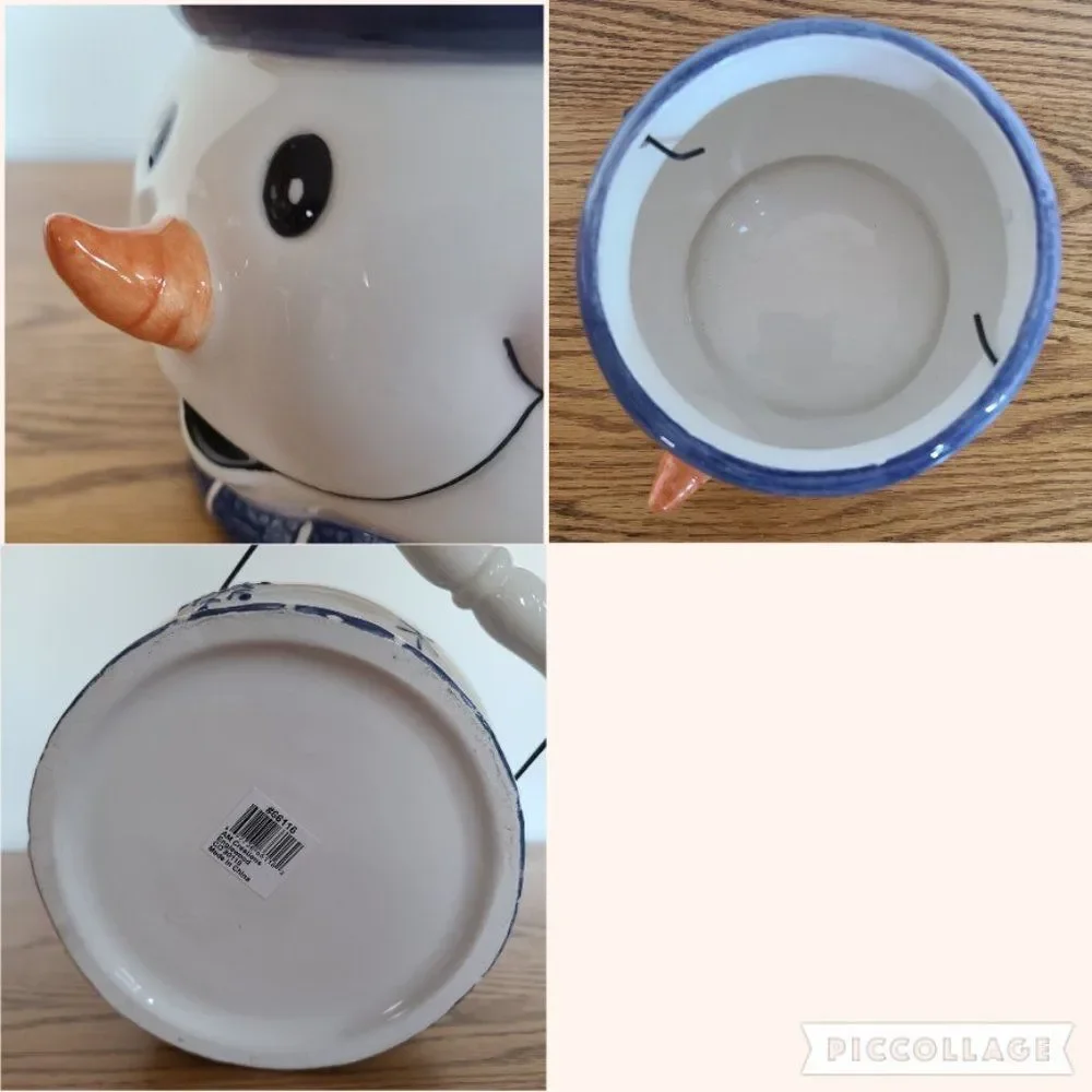 Ceramic Cheery Winter Snowman Bucket Pail Christmas Décor Vintage